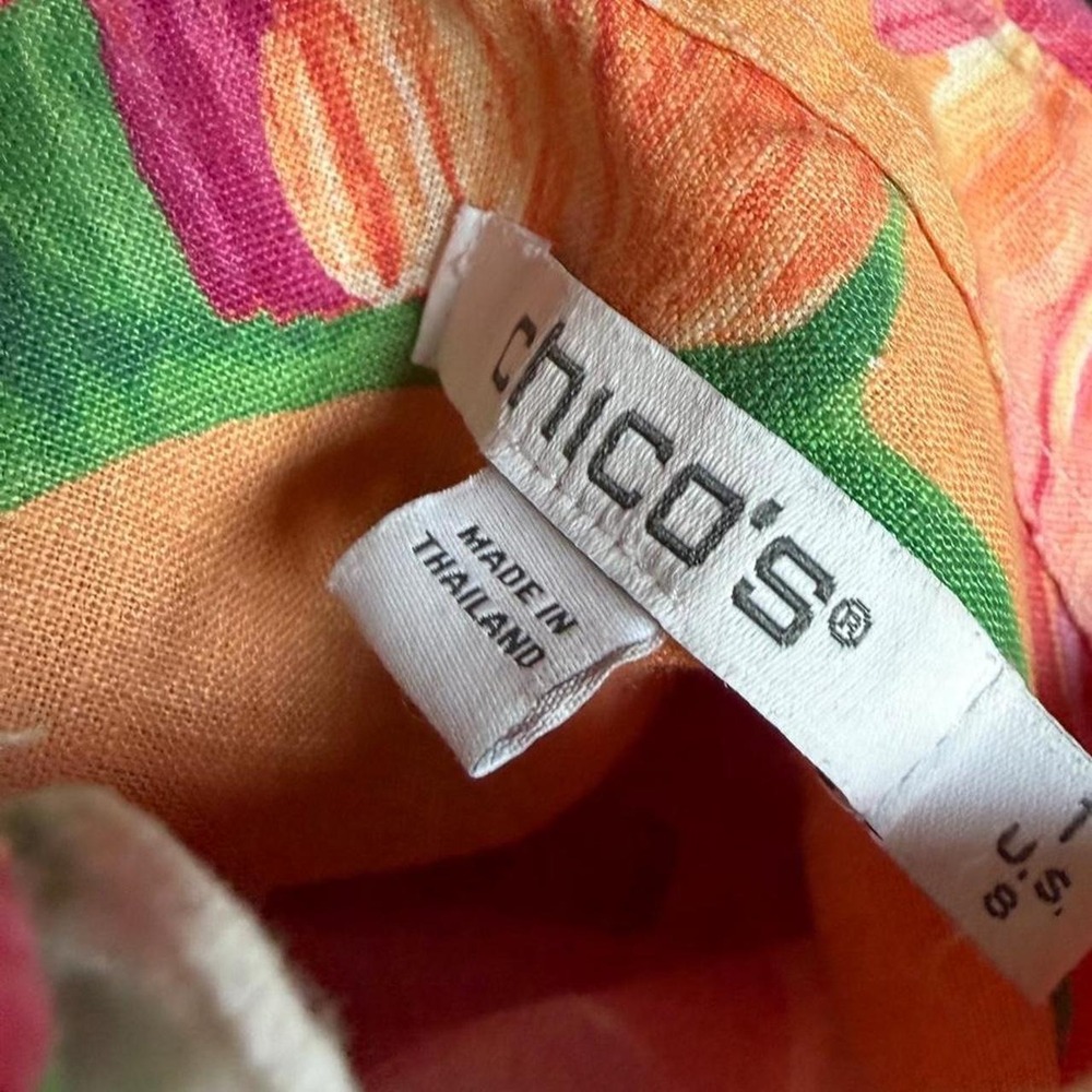 Chico's orange floral linen button up shirt size 8 (medium) like new summer - Picture 6 of 7